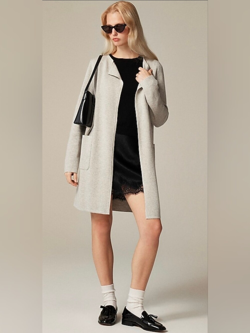 J.CREW Juliette Collarless Sweater Blazer Cardigan Coat Grey XXS Merino Wool Ble